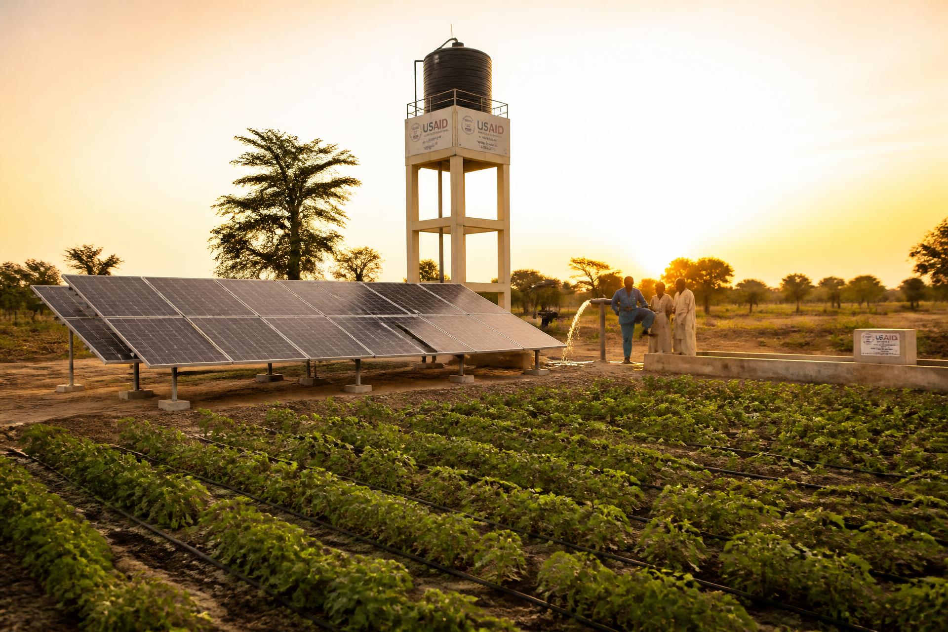 Installation de pompage solaire dans un champ maraîcher au Sénégal